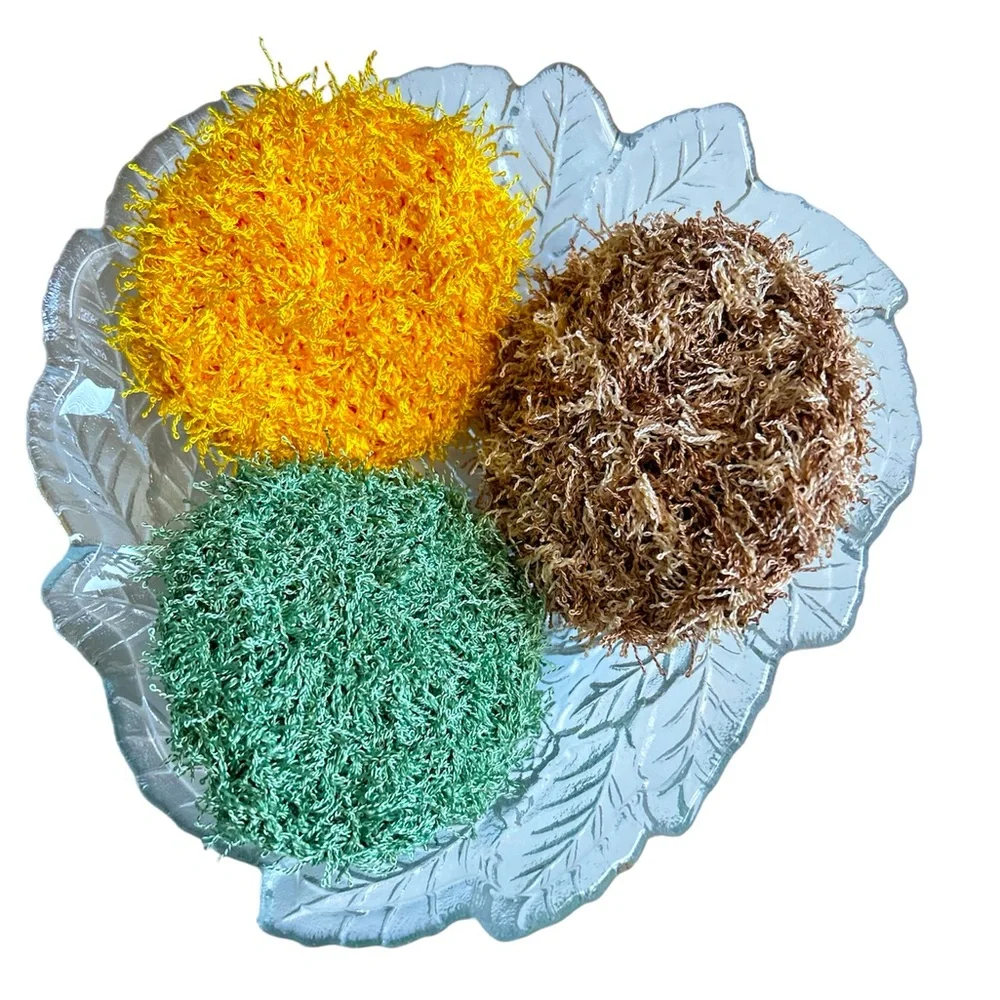 Hand Crafted Kitchen Dish Scrubbing Pads Crochet Colorful 3 Reusable Polyester